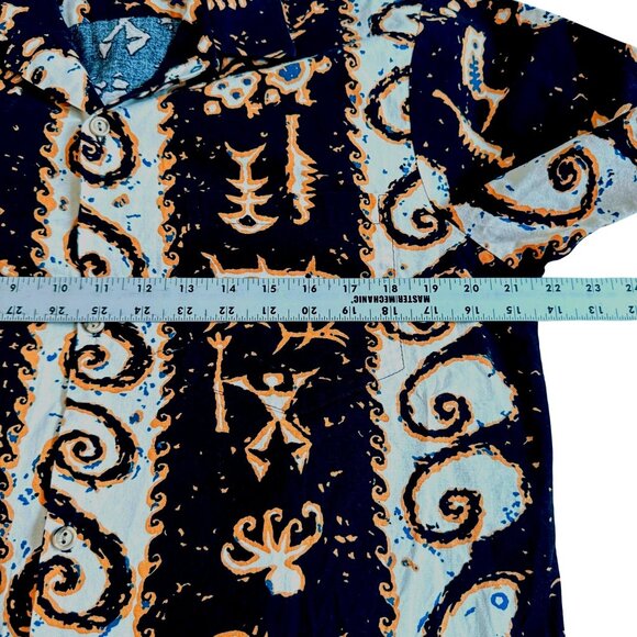 VTG RJC Hawaiian Shirt Mens M Tribal Print Black Cream Short Sleeve Aloha - Picture 6 of 9